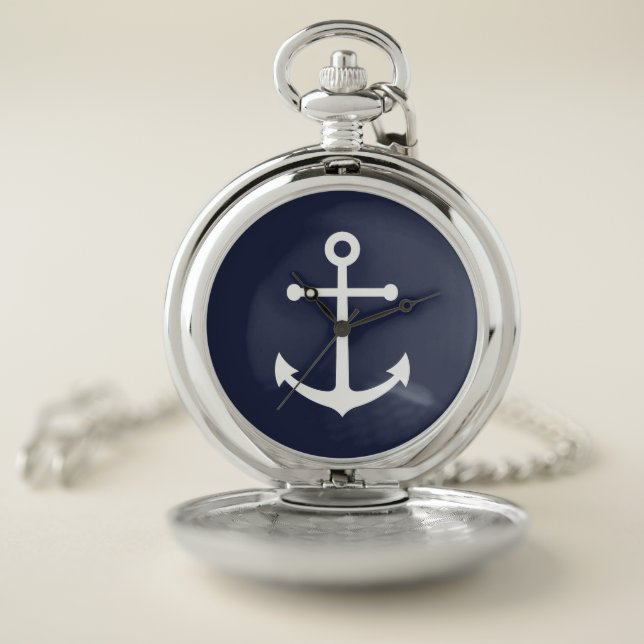 Nautical Navy Blue Anchor Pocket Watch (Inside)