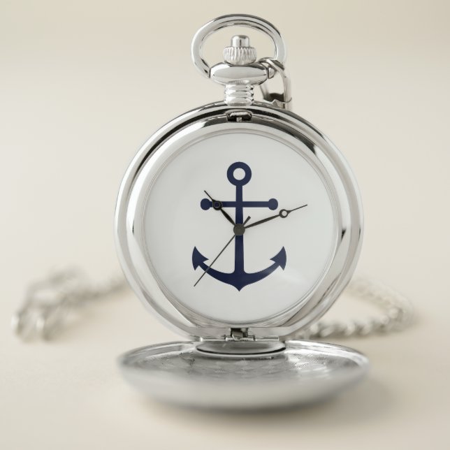Nautical Navy Blue Anchor Pocket Watch (Inside)