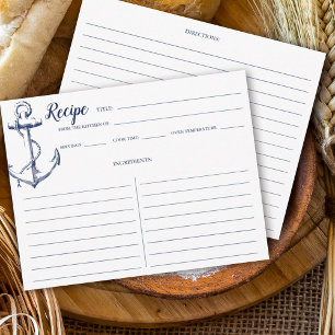 Nautical Navy Blue Anchor Recipe Card
