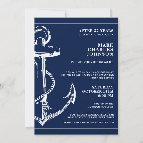 Nautical Navy Blue Anchor Retirement