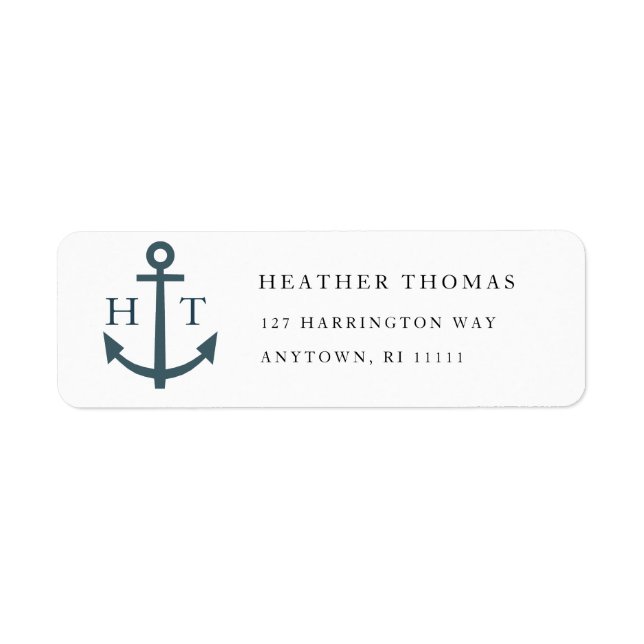 Nautical Navy Blue Anchor Return Address Label (Front)