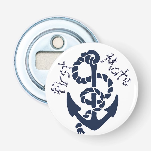 Nautical Navy Blue Anchor Rope Font Bottle Opener (Front)