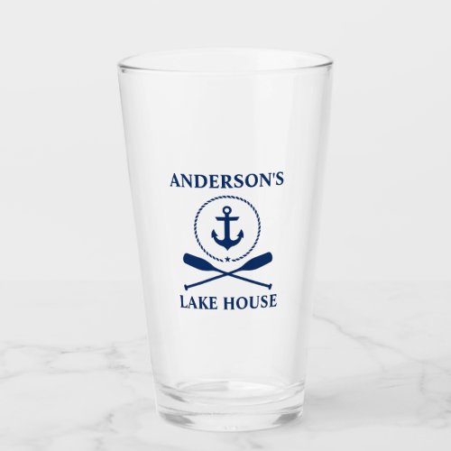 Nautical Navy Blue Anchor Rope Oars Lake House Glass