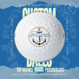 Nautical Navy Blue Anchor Rope Personalized Name Golf Balls