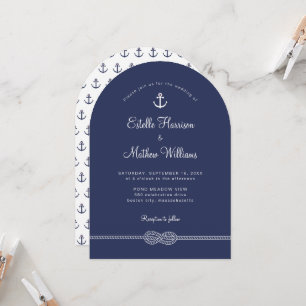 Nautical Navy Blue Anchor Rope Wedding Invitation