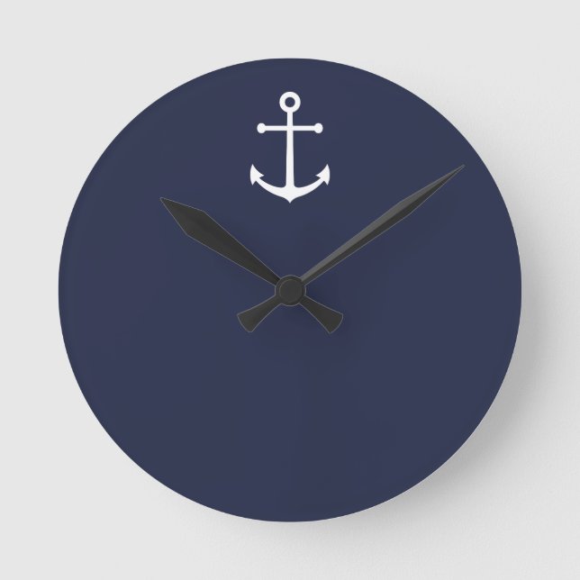 Nautical Navy Blue Anchor Round Clock (Front)