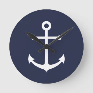 Nautical Navy Blue Anchor Round Clock