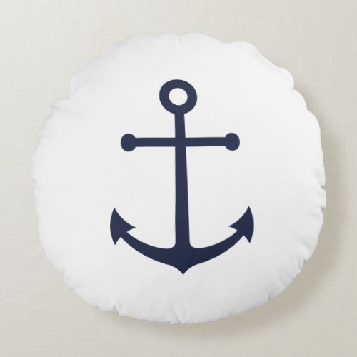 Nautical Navy Blue Anchor Round Pillow