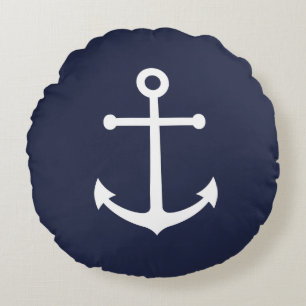 Nautical Navy Blue Anchor Round Pillow