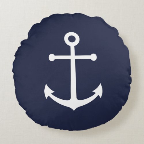 Nautical Navy Blue Anchor Round Pillow