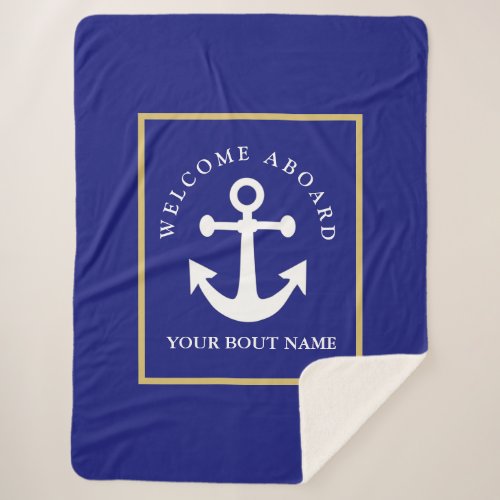 Nautical Navy Blue Anchor  Sherpa Blanket