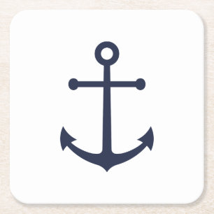 Nautical Navy Blue Anchor Square Paper Coaster