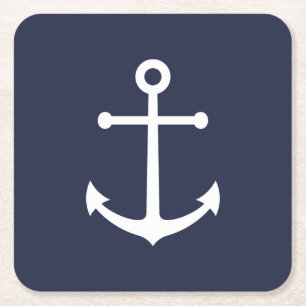 Nautical Navy Blue Anchor Square Paper Coaster