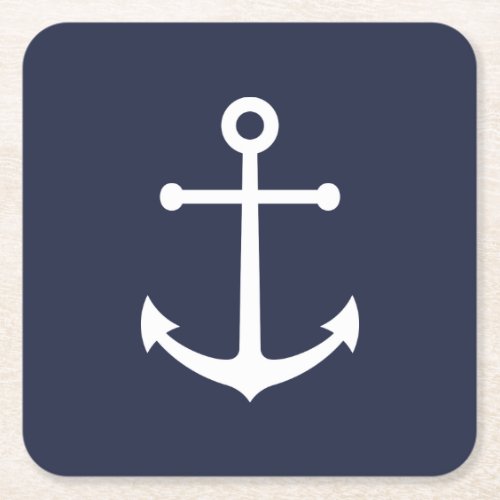Nautical Navy Blue Anchor Square Paper Coaster