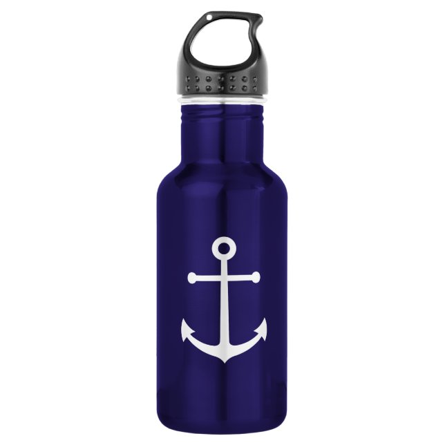 Nautical Navy Blue Anchor Stainless Steel Water Bottle (Front)