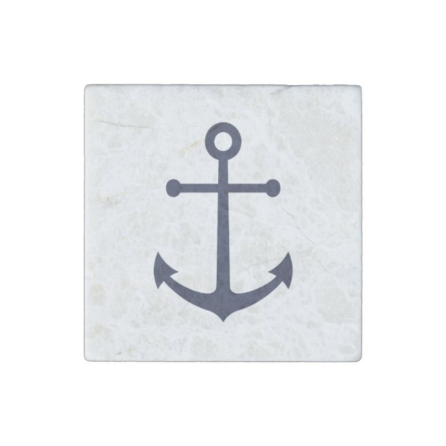 Nautical Navy Blue Anchor Stone Magnet (Front)