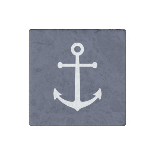 Nautical Navy Blue Anchor Stone Magnet