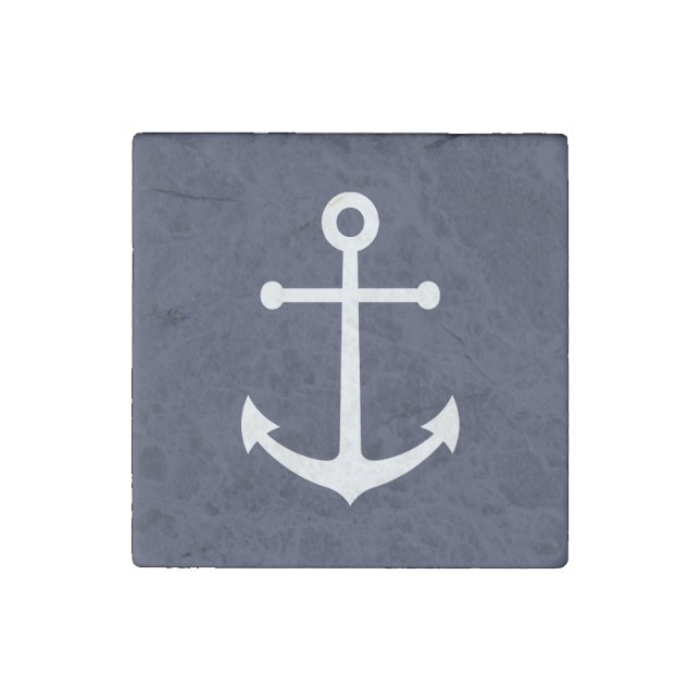 Nautical Navy Blue Anchor Stone Magnet (Front)