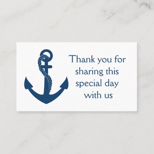 Nautical Navy Blue Anchor Thank You Wedding Place Card