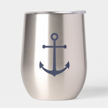 Nautical Navy Blue Anchor Thermal Wine Tumbler by manadesignco at Zazzle