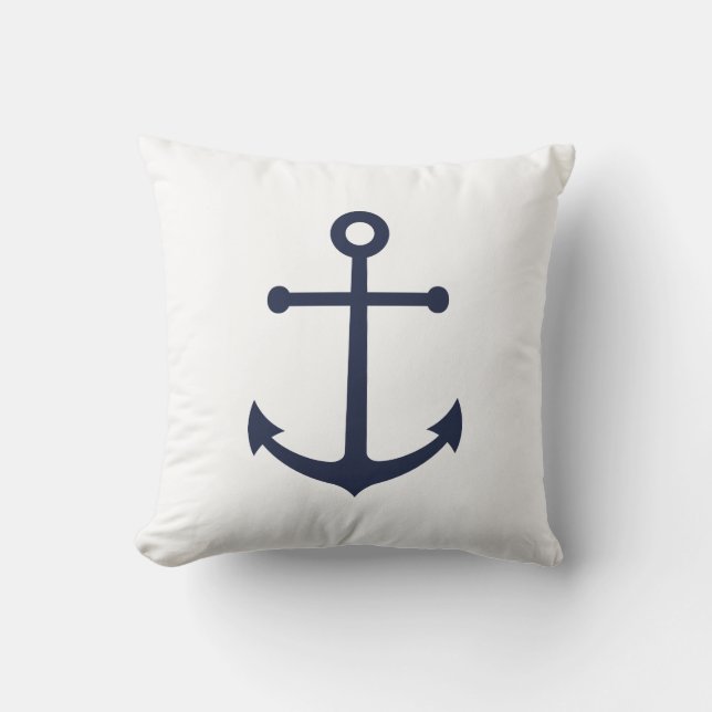 Nautical Navy Blue Anchor Throw Pillow (Front)