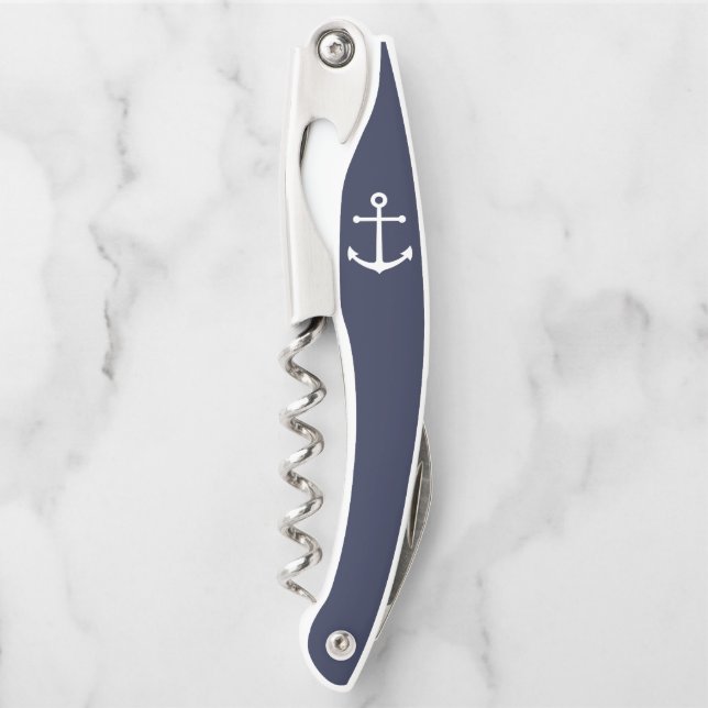 Nautical Navy Blue Anchor Waiter's Corkscrew (Front)