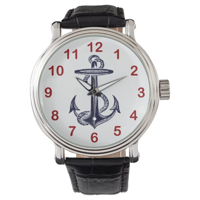 Nautical Navy Blue Anchor Watch (Front)