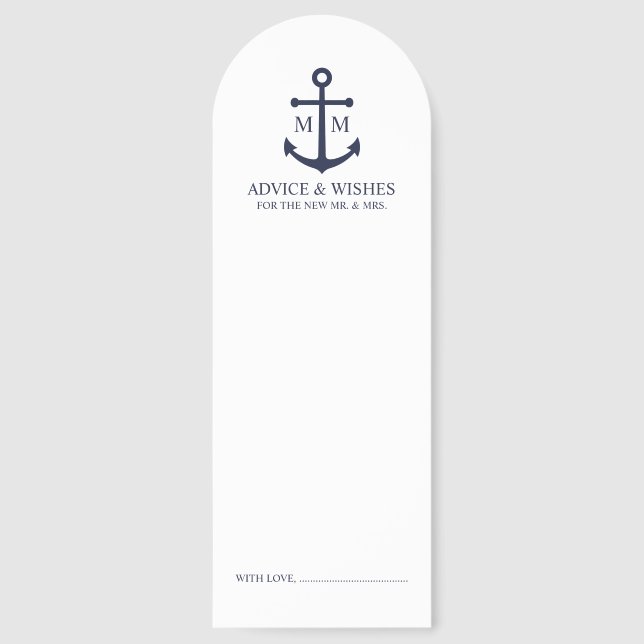 Nautical Navy Blue Anchor Wedding Advice Bookmarks (Front)