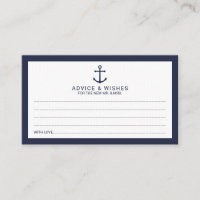 Nautical Navy Blue Anchor Wedding Advice&Wishes Advice Card