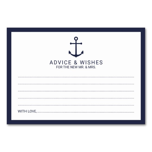 Nautical Navy Blue Anchor Wedding Advice&Wishes Table Number (Front)
