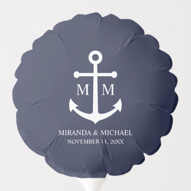 Nautical Navy Blue Anchor Wedding Balloon (Back)
