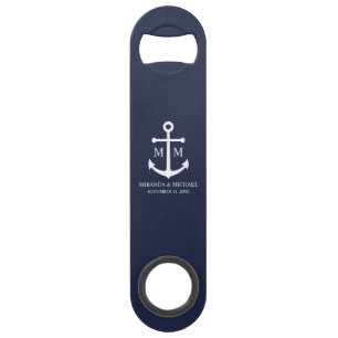 Nautical Navy Blue Anchor Wedding Bar Key