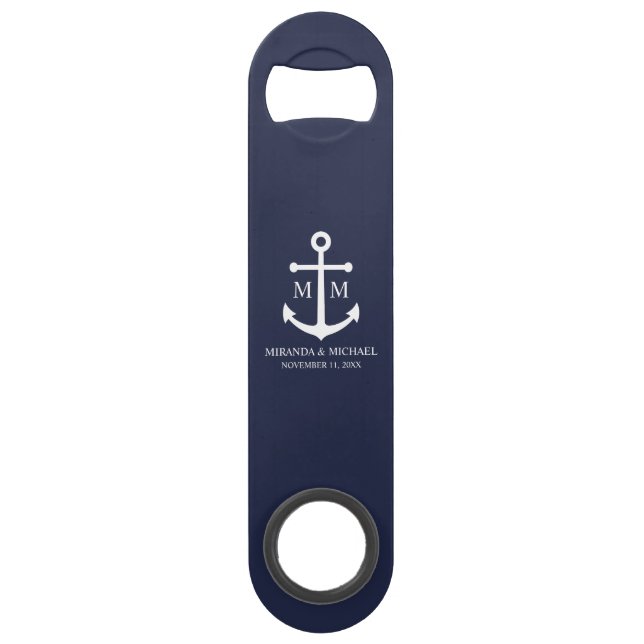 Nautical Navy Blue Anchor Wedding Bar Key (Front)