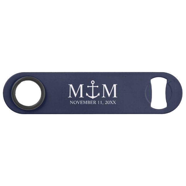 Nautical Navy Blue Anchor Wedding Bar Key (Front (Horizontal))