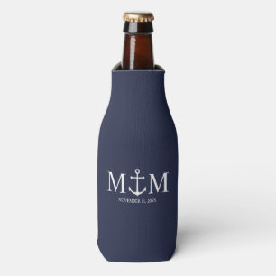 Nautical Navy Blue Anchor Wedding Bottle Cooler