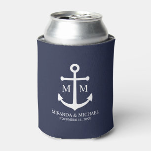 Nautical Navy Blue Anchor Wedding Can Cooler