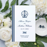 Nautical Navy Blue Anchor Wedding Ceremony Program<br><div class="desc">Elegant wedding ceremony program includes a boat anchor with tied rope monogram and stripe detail where the programs should be folded. Personalize the navy blue custom text on the front and inside pages with your ceremony information and thank you message. Note: these text weight paper programs arrive flat and require...</div>