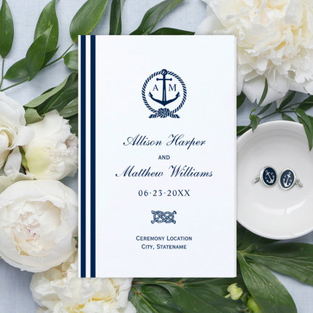 Nautical Navy Blue Anchor Wedding Ceremony Program