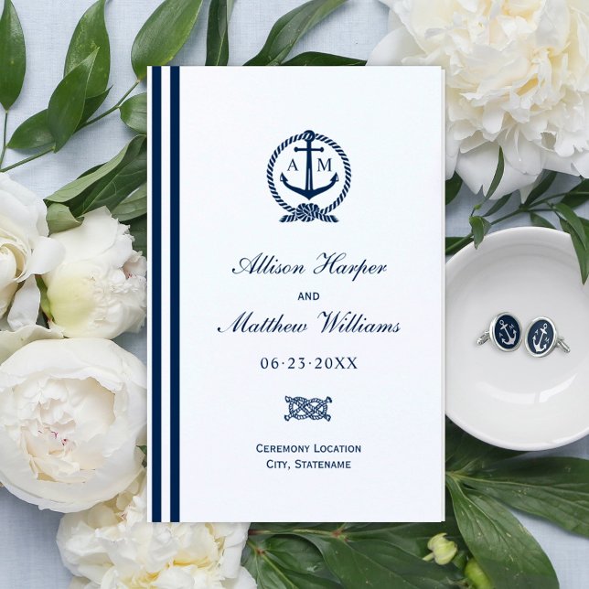 Nautical Navy Blue Anchor Wedding Ceremony Program (Creator Uploaded)