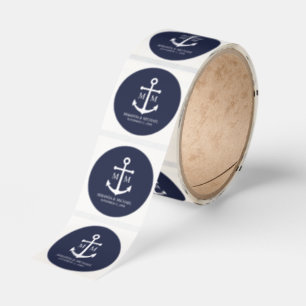 Nautical Navy Blue Anchor Wedding Classic Round Sticker