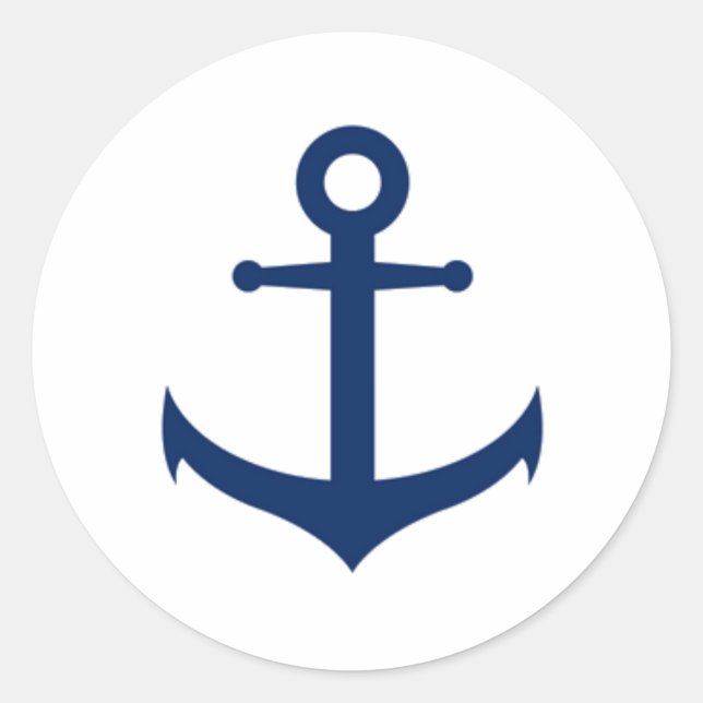 Nautical Navy Blue Anchor Wedding Classic Round Sticker (Front)