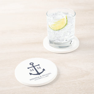 Nautical Navy Blue Anchor Wedding Coaster
