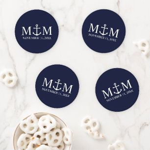 Nautical Navy Blue Anchor Wedding Coaster Set