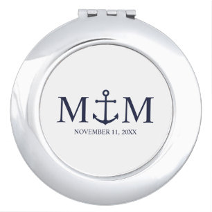 Nautical Navy Blue Anchor Wedding Compact Mirror