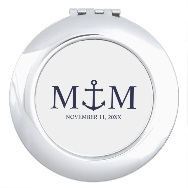 Nautical Navy Blue Anchor Wedding Compact Mirror (Front)