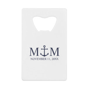 Nautical Navy Blue Anchor Wedding Credit Card Bottle Opener