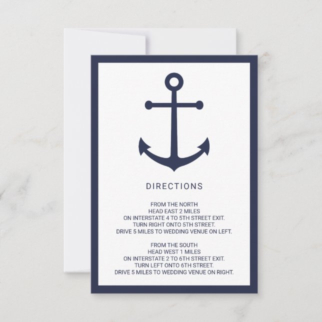 Nautical Navy Blue Anchor Wedding Details Invitation (Front)