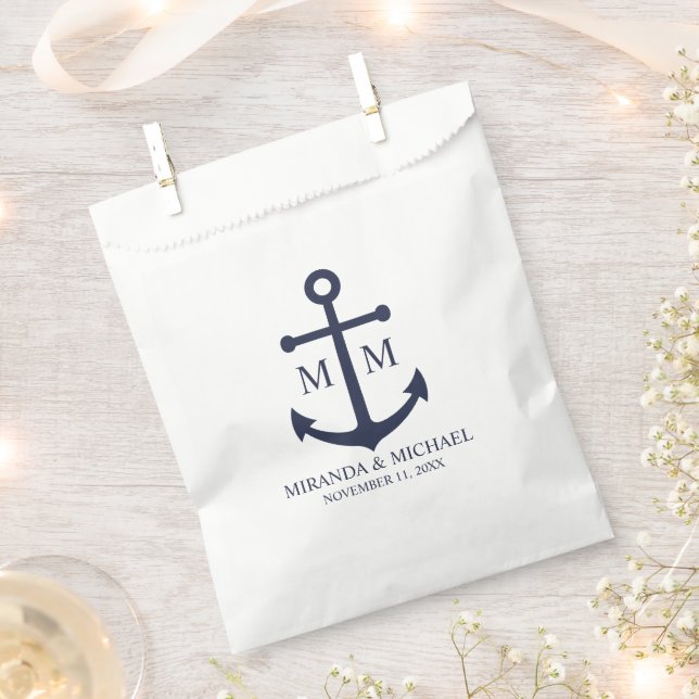 Nautical Navy Blue Anchor Wedding Favor Bag (Clipped)