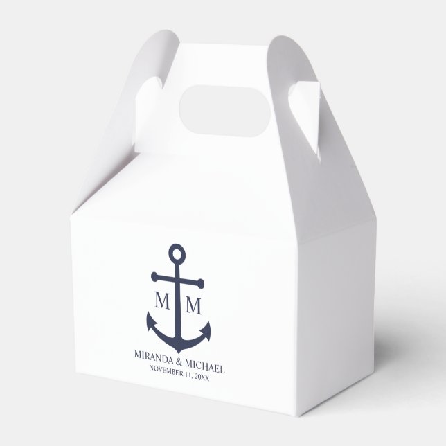 Nautical Navy Blue Anchor Wedding Favor Boxes (Front Side)