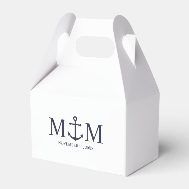 Nautical Navy Blue Anchor Wedding Favor Boxes (Front Side)